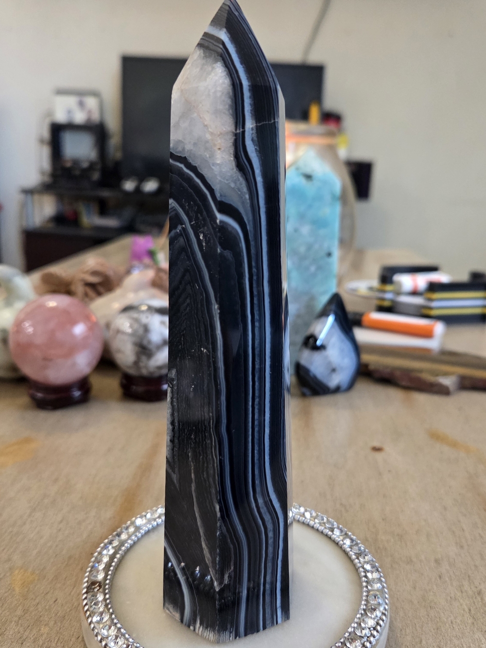 Natural Black Banded Sardonyx Crystal Obelisk Tower #4 New